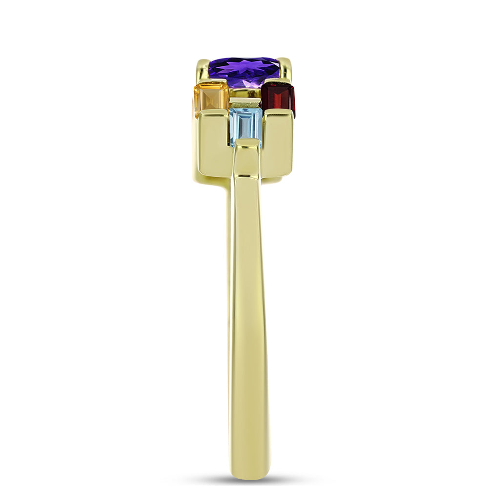 Anillo de Plata Bañada en Oro con Amatista de Marruecos y Citrino de los Montes Urales 4 