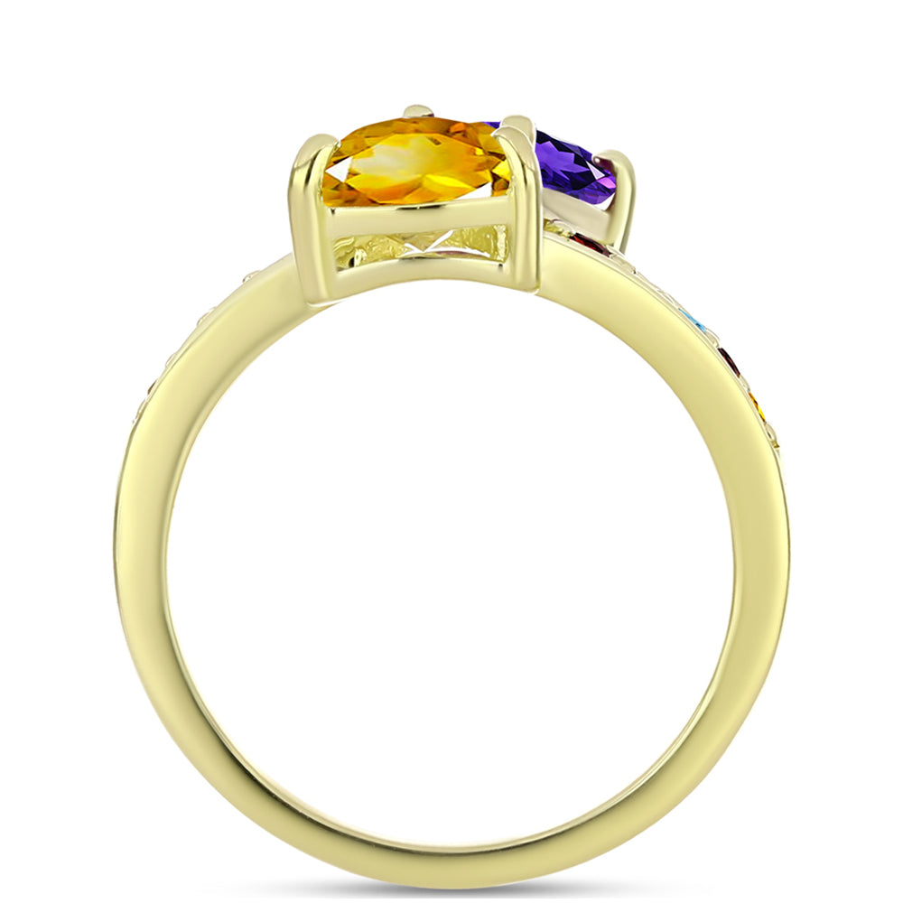 Anillo de Plata Bañada en Oro con Amatista de Marruecos y Citrino de los Montes Urales