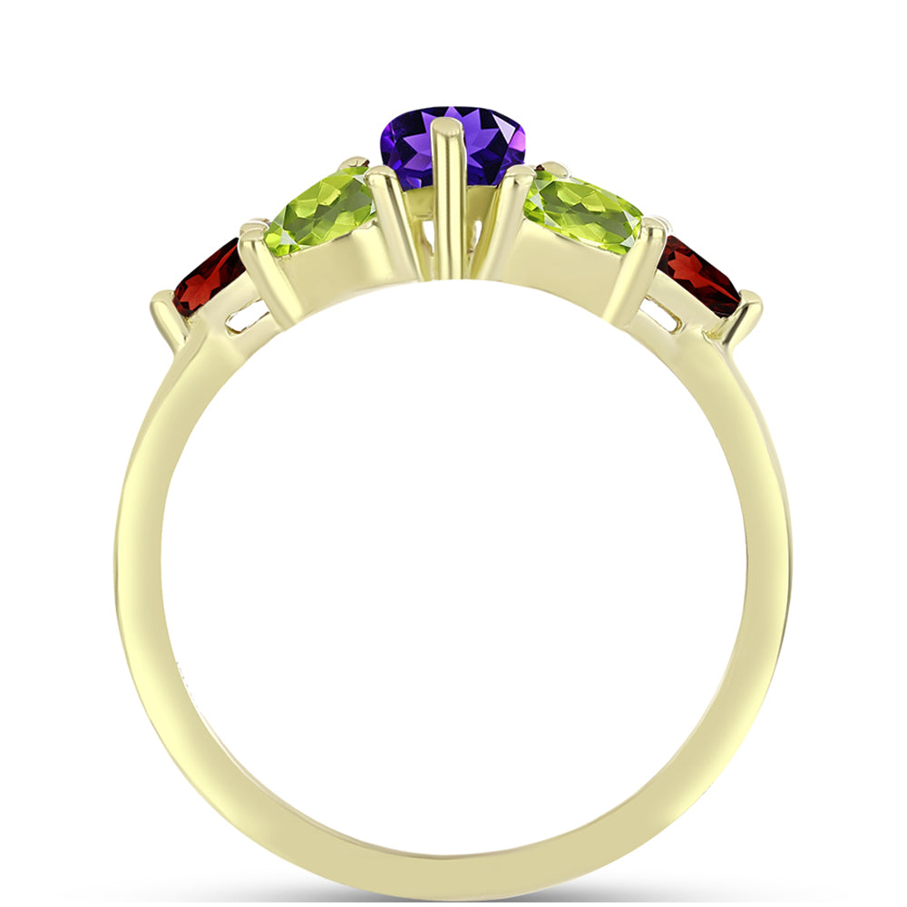 Anillo de Plata Bañada en Oro con Amatista de Marruecos y Citrino de los Montes Urales