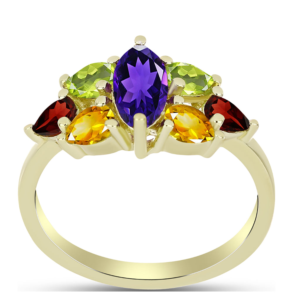Anillo de Plata Bañada en Oro con Amatista de Marruecos y Citrino de los Montes Urales 3 