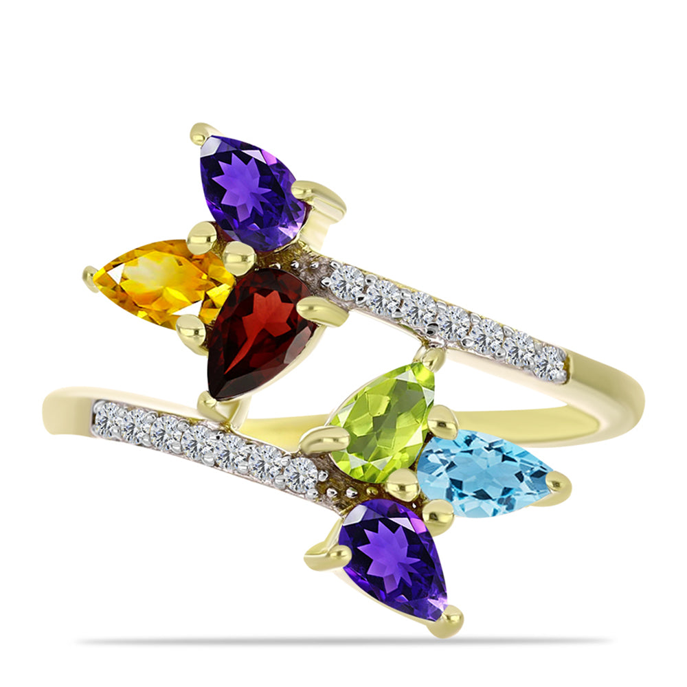 Anillo de Plata Bañada en Oro con Amatista de Marruecos y Citrino de los Montes Urales 1 
