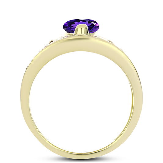 Anillo de Plata Bañada en Oro con Amatista de Marruecos y Citrino de los Montes Urales