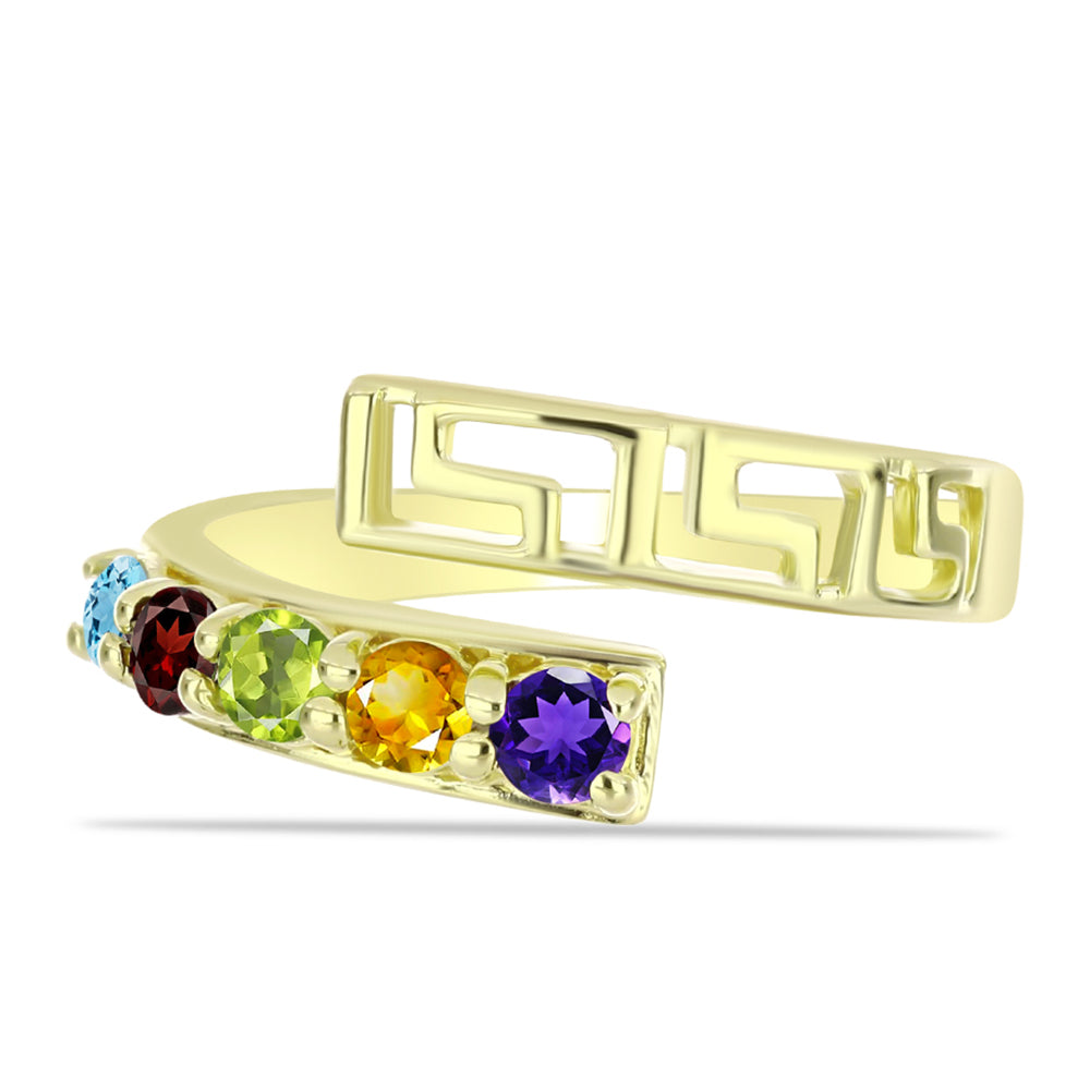 Anillo de Plata Bañada en Oro con Amatista de Marruecos y Citrino de los Montes Urales