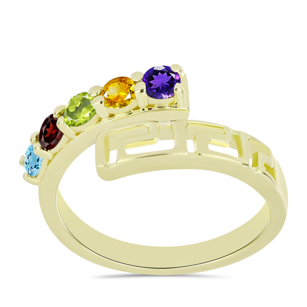 Anillo de Plata Bañada en Oro con Amatista de Marruecos y Citrino de los Montes Urales