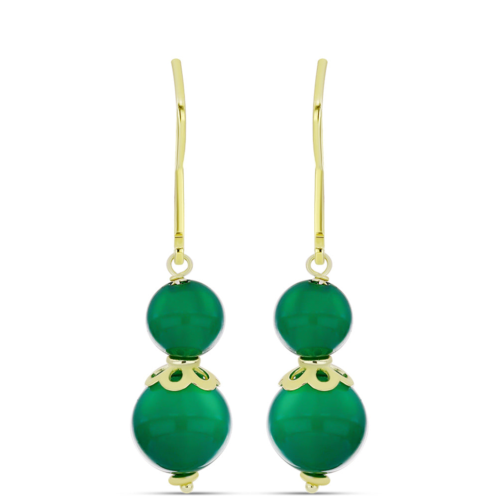 Pendientes de Plata Bañada en Oro con Ágata Verde