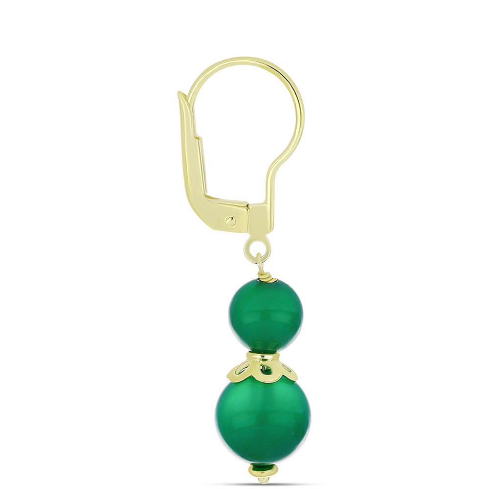 Pendientes de Plata Bañada en Oro con Ágata Verde 2 