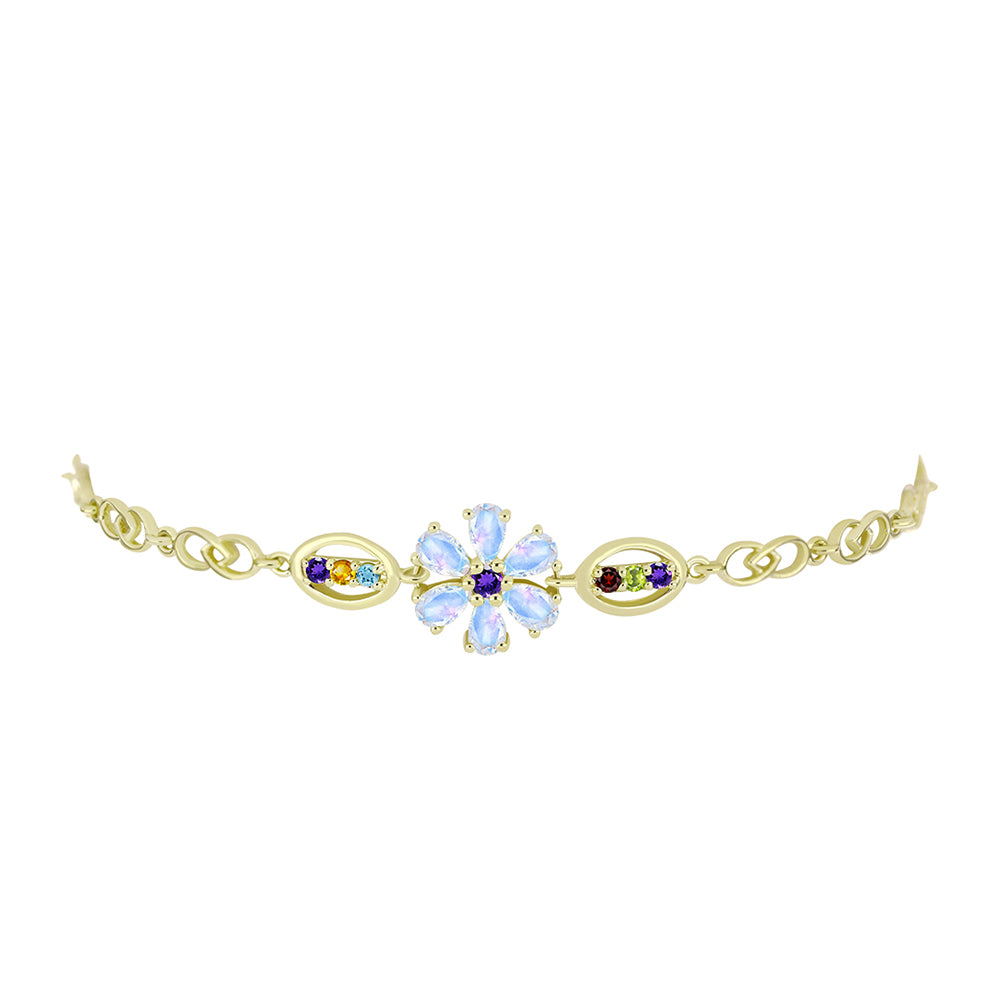 Pulsera de Plata Bañada en Oro con Piedra Lunar Arco Iris y Amatista de Marruecos 2 