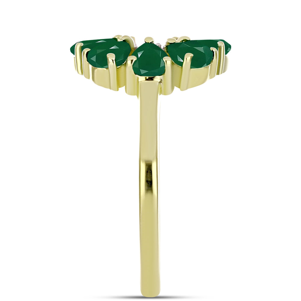 Anillo de Plata Bañada en Oro con Ágata Verde y Topacio Blanco 4 