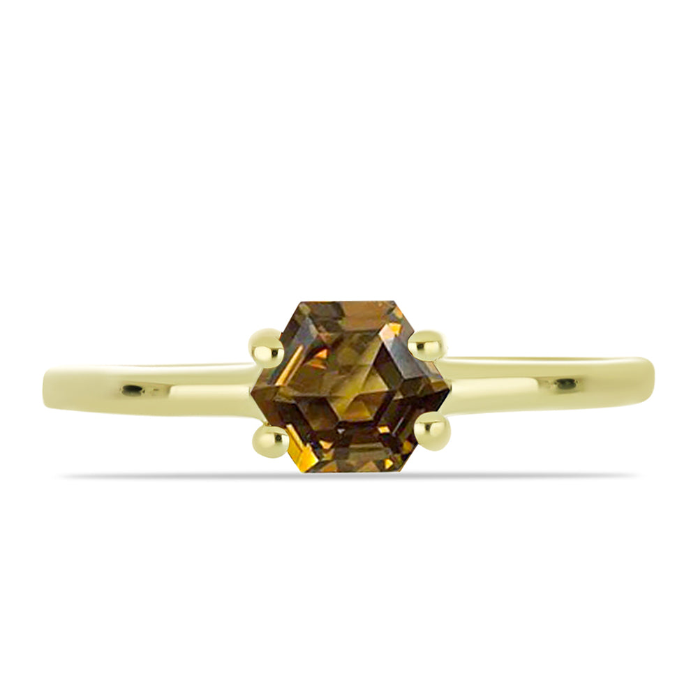 Anillo de Plata Bañada en Oro con Cuarzo Coñac