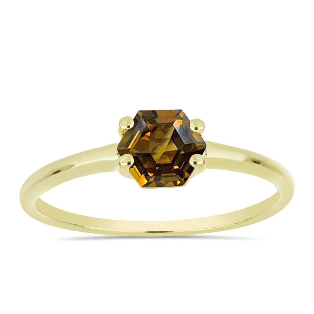 Anillo de Plata Bañada en Oro con Cuarzo Coñac 3 