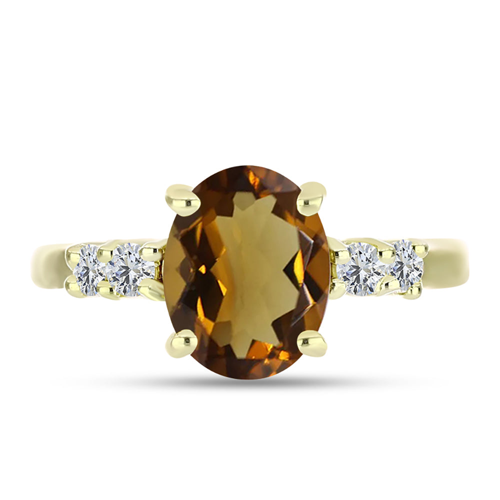 Anillo de Plata Bañada en Oro con Cuarzo Coñac y Topacio Blanco 1 
