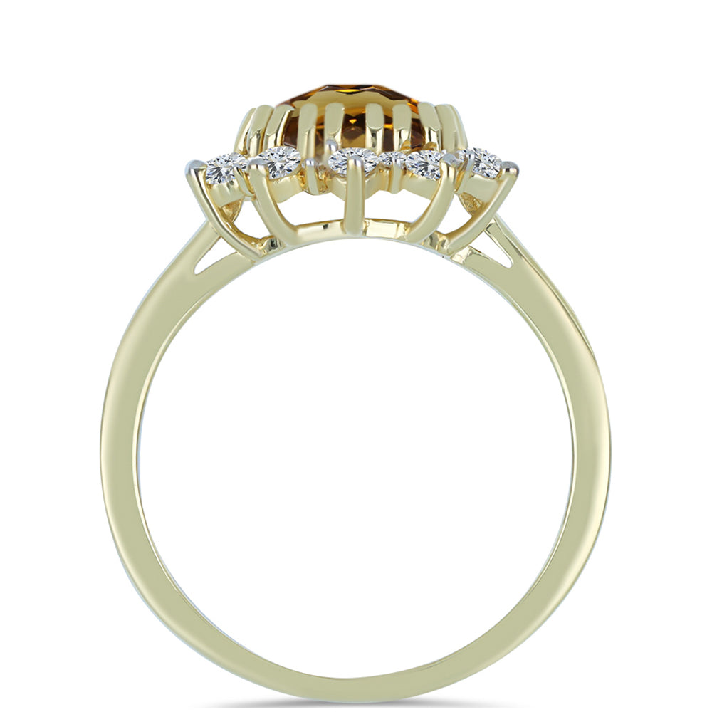 Anillo de Plata Bañada en Oro con Cuarzo Coñac y Topacio Blanco