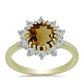 Anillo de Plata Bañada en Oro con Cuarzo Coñac y Topacio Blanco
