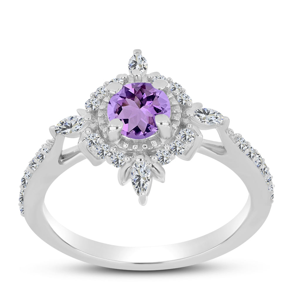Anillo de Plata con Amatista Rosa de Francia y Zircón Blanco 3 