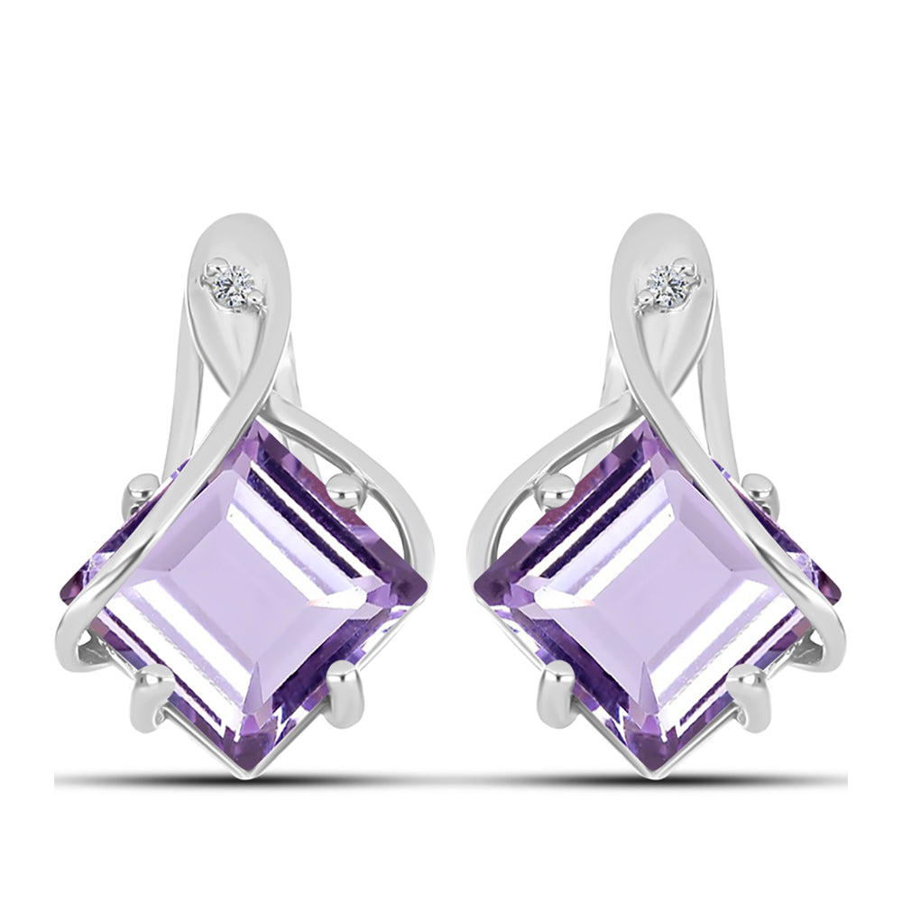 Pendientes de Plata con Amatista Rosa de Francia y Topacio Blanco 1 