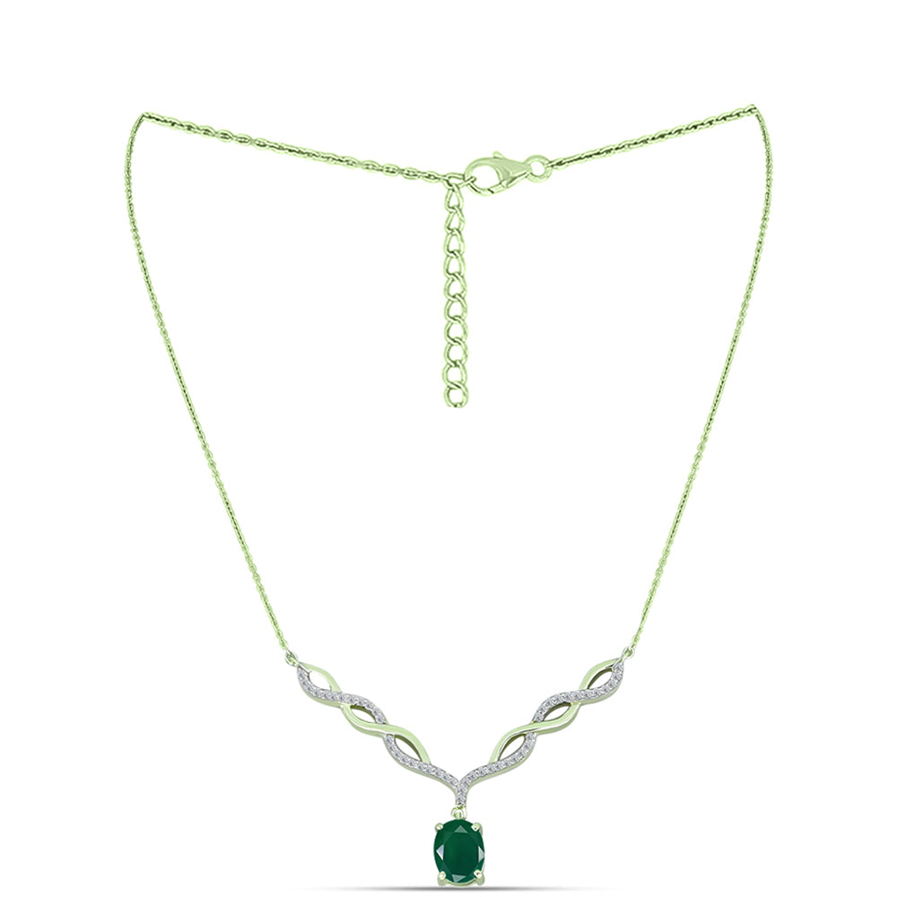 Collar de Plata Bañada en Oro con Ágata Verde y Topacio Blanco