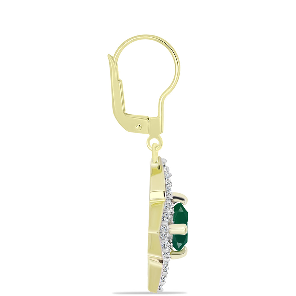Pendientes de Plata Bañada en Oro con Ágata Verde y Topacio Blanco 2 