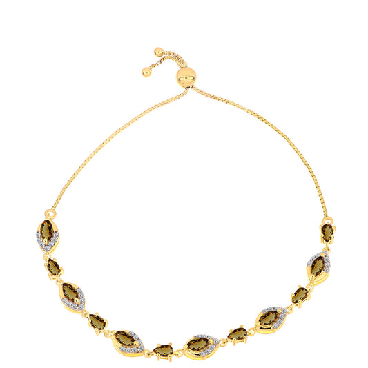 Pulsera de Plata Bañada en Oro con Cuarzo Coñac y Topacio Blanco