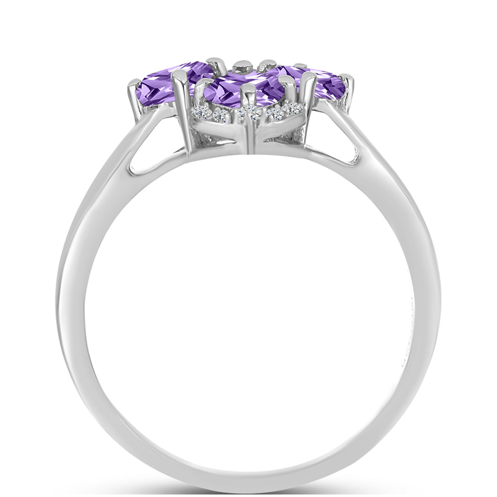 Anillo de Plata con Amatista Rosa de Francia y Topacio Blanco 2 