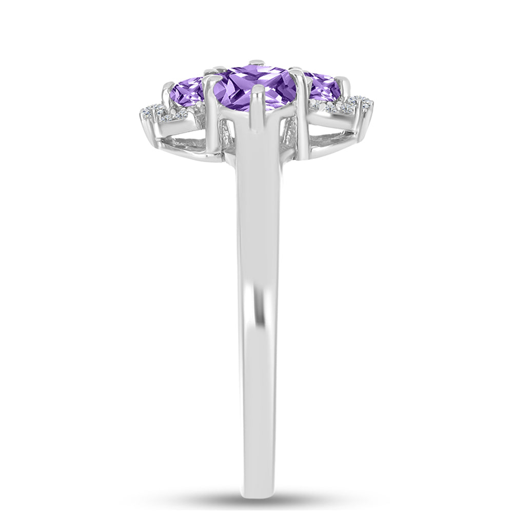 Anillo de Plata con Amatista Rosa de Francia y Topacio Blanco 4 