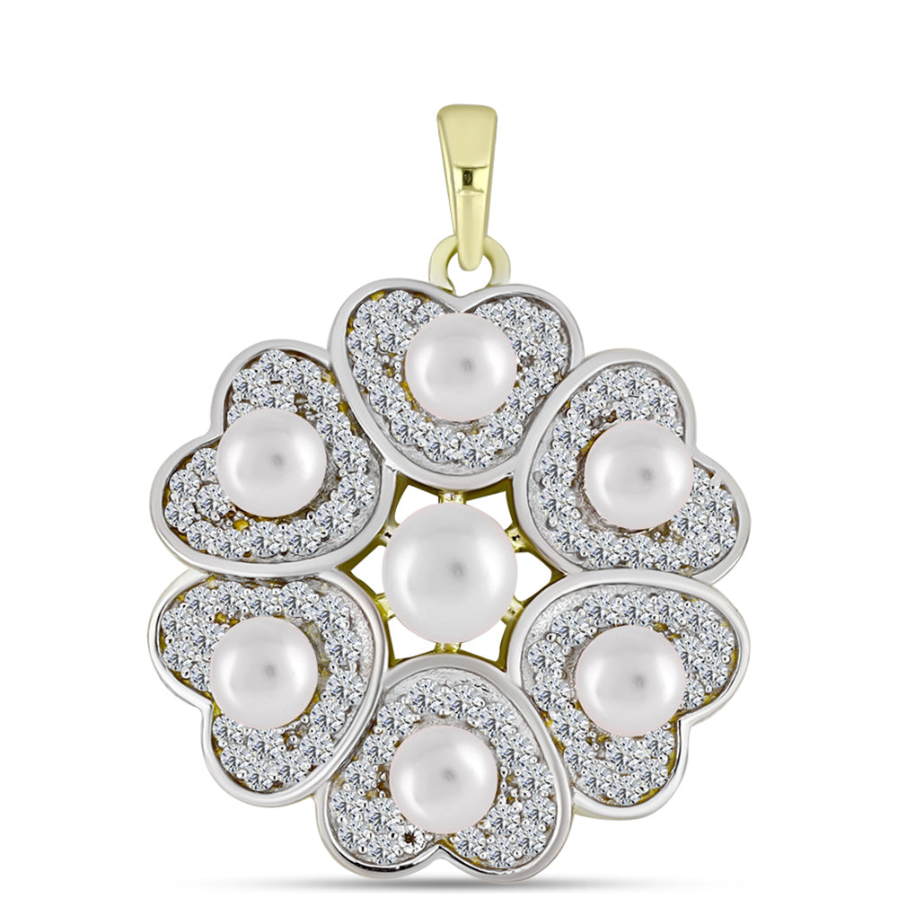 Colgante de Plata Bañada en Oro con Perla de Agua Dulce y Topacio Blanco 1 