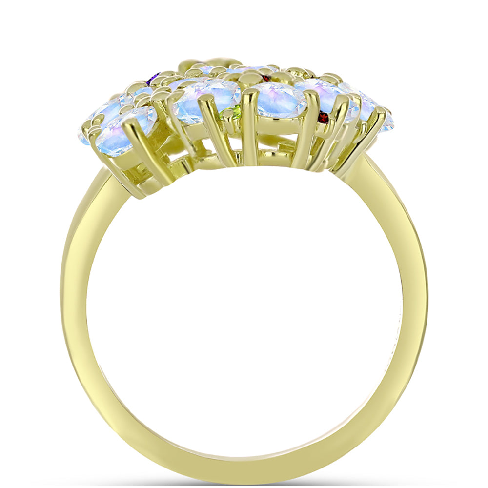 Anillo de Plata Bañada en Oro con Piedra Lunar Arco Iris y Amatista de Marruecos 2 