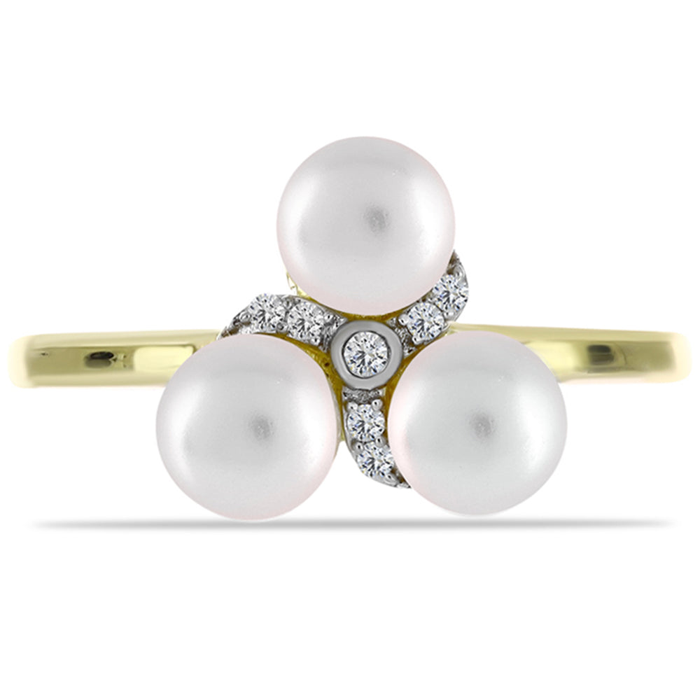 Anillo de Plata Bañada en Oro con Perla de Agua Dulce y Topacio Blanco 1 