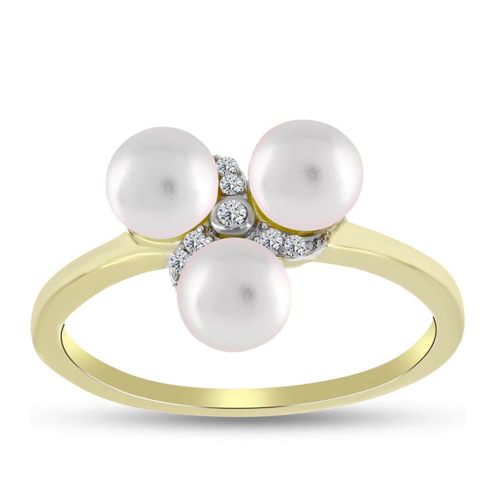 Anillo de Plata Bañada en Oro con Perla de Agua Dulce y Topacio Blanco