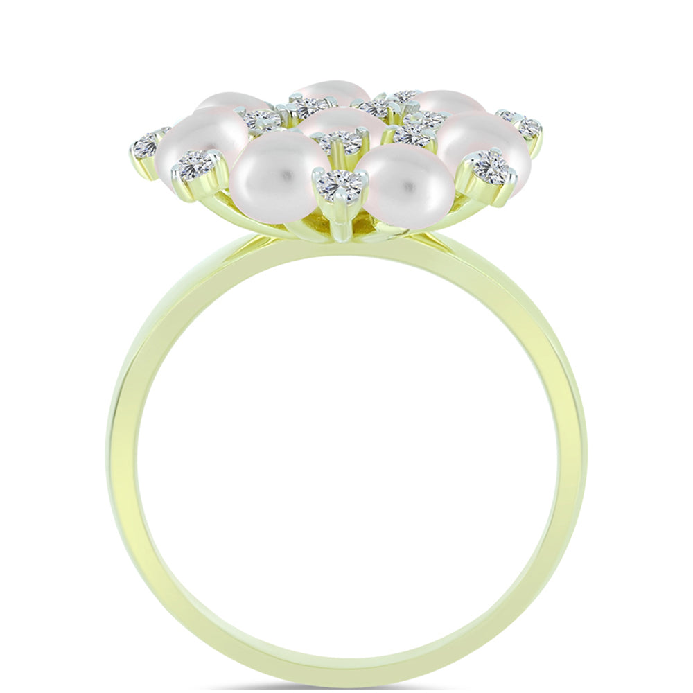 Anillo de Plata Bañada en Oro con Perla de Agua Dulce y Topacio Blanco 2 