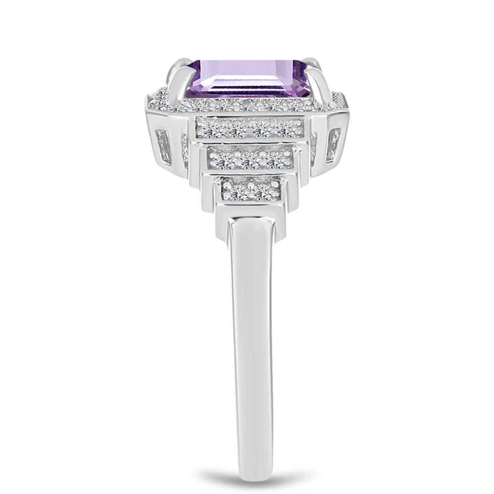 Anillo de Plata con Amatista Rosa de Francia y Topacio Blanco 4 