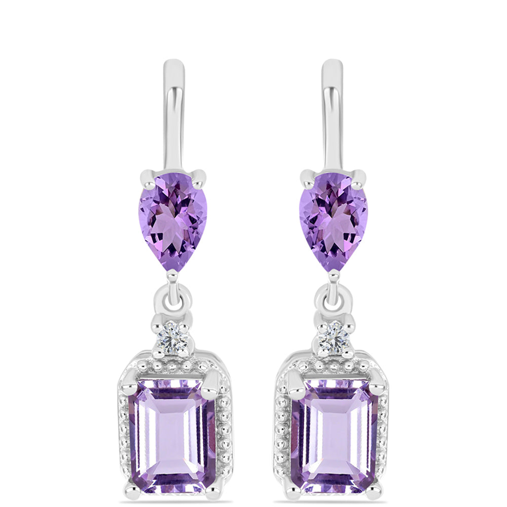 Pendientes de Plata con Amatista Rosa de Francia y Topacio Blanco