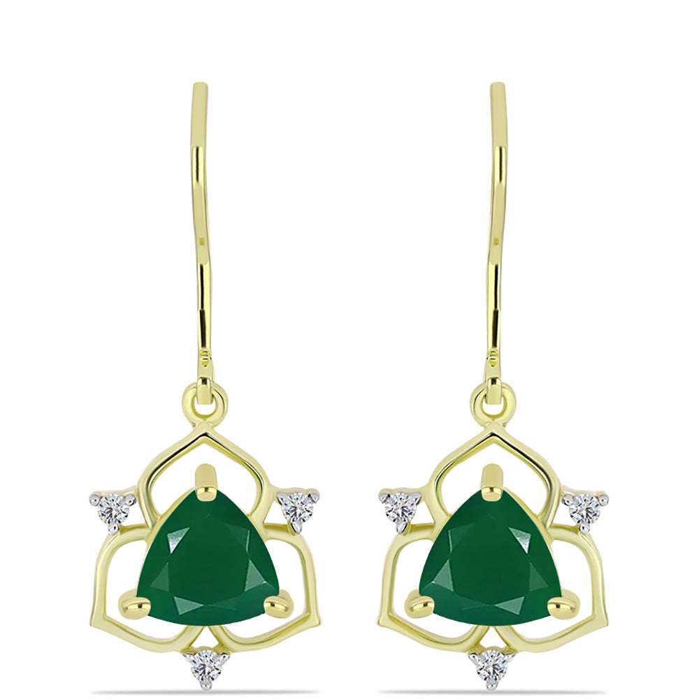 Pendientes de Plata Bañada en Oro con Ágata Verde y Topacio Blanco