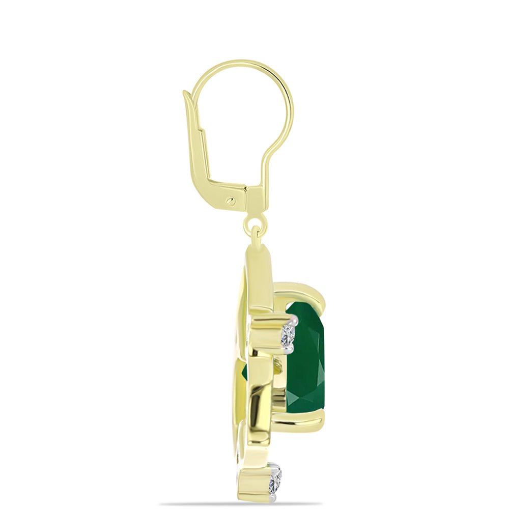 Pendientes de Plata Bañada en Oro con Ágata Verde y Topacio Blanco 2 
