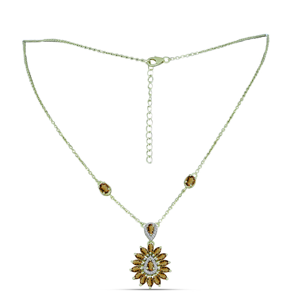 Collar de Plata Bañada en Oro con Cuarzo Coñac y Topacio Blanco 1 