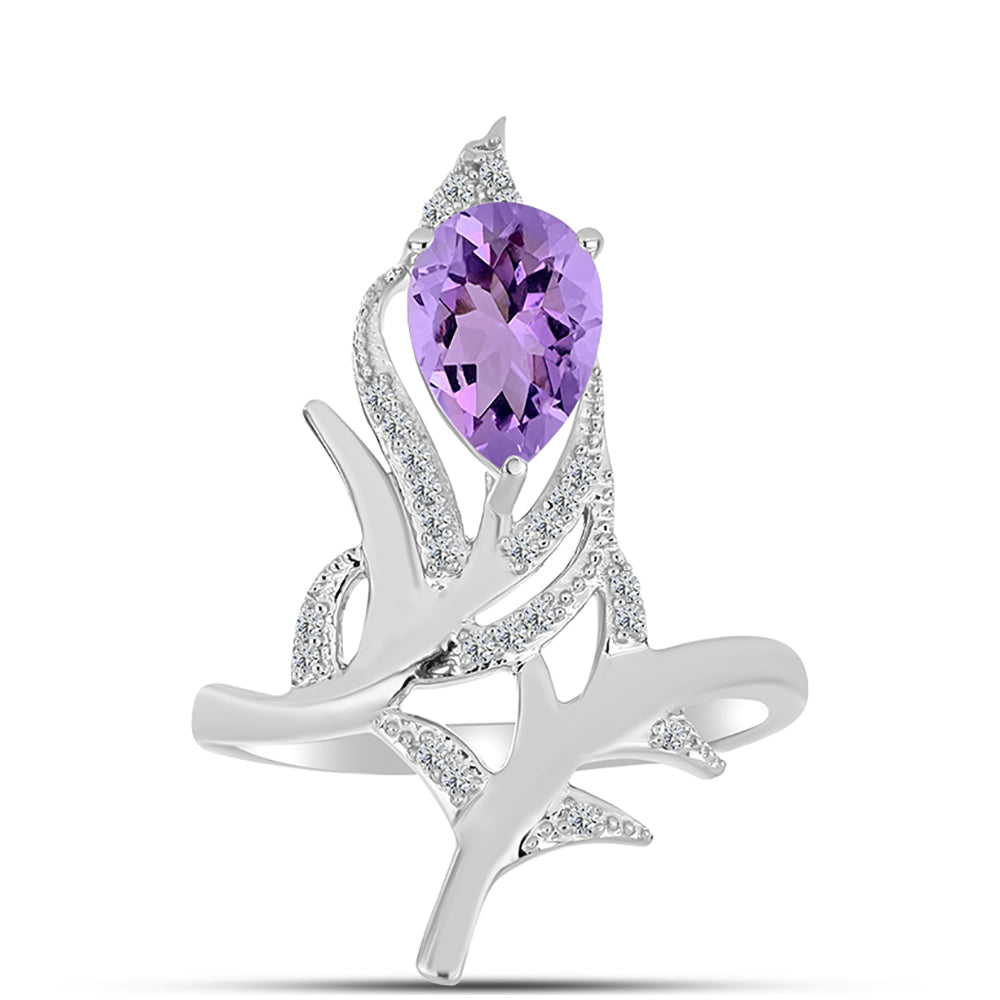 Anillo de Plata con Amatista Rosa de Francia y Topacio Blanco