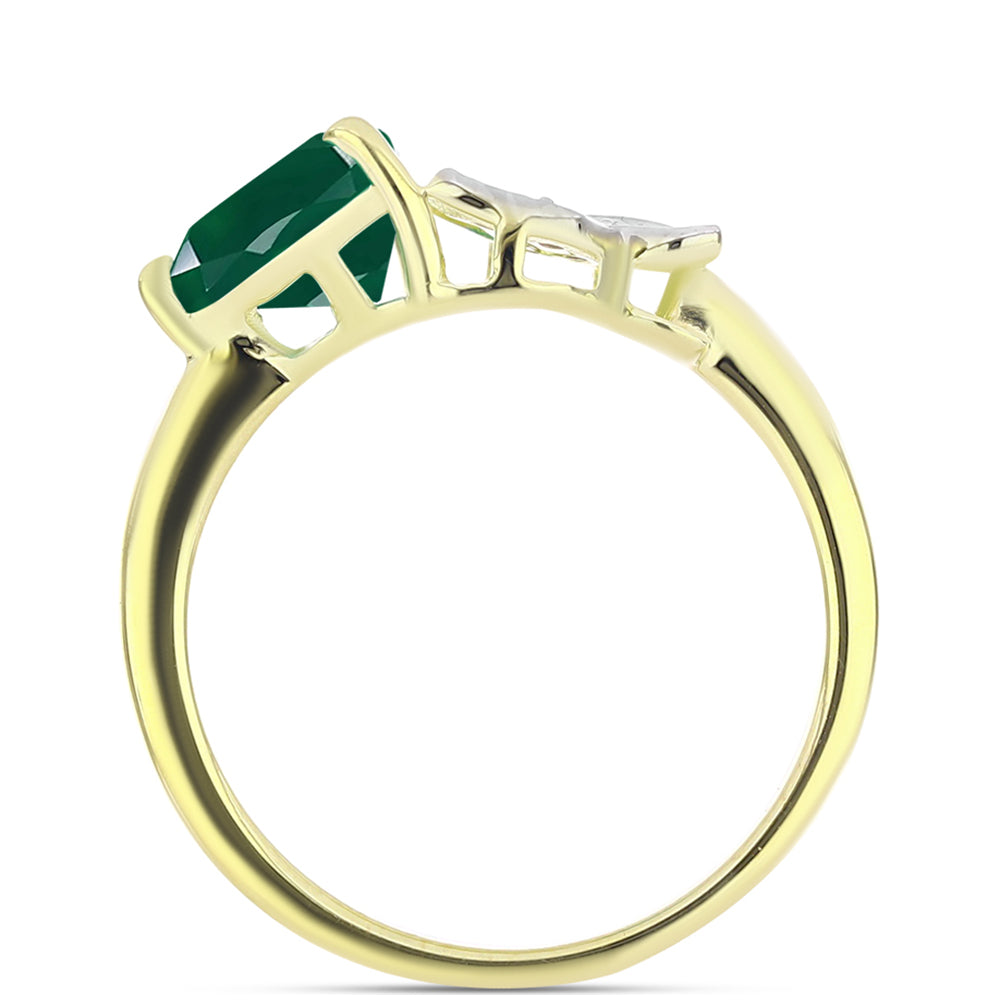 Anillo de Plata Bañada en Oro con Ágata Verde y Topacio Blanco 2 