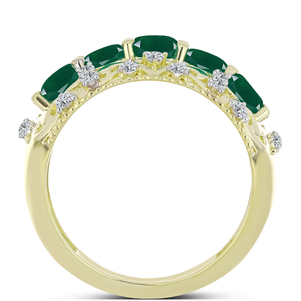 Anillo de Plata Bañada en Oro con Ágata Verde y Topacio Blanco 2 