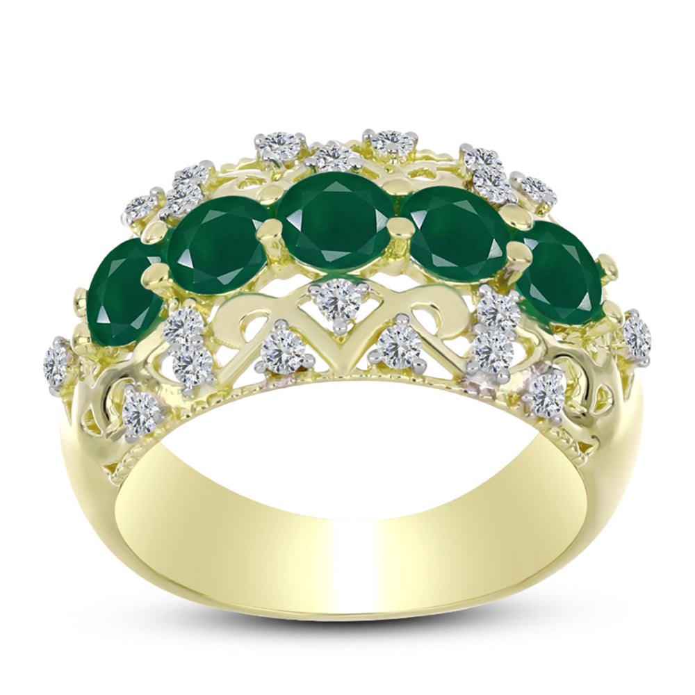 Anillo de Plata Bañada en Oro con Ágata Verde y Topacio Blanco