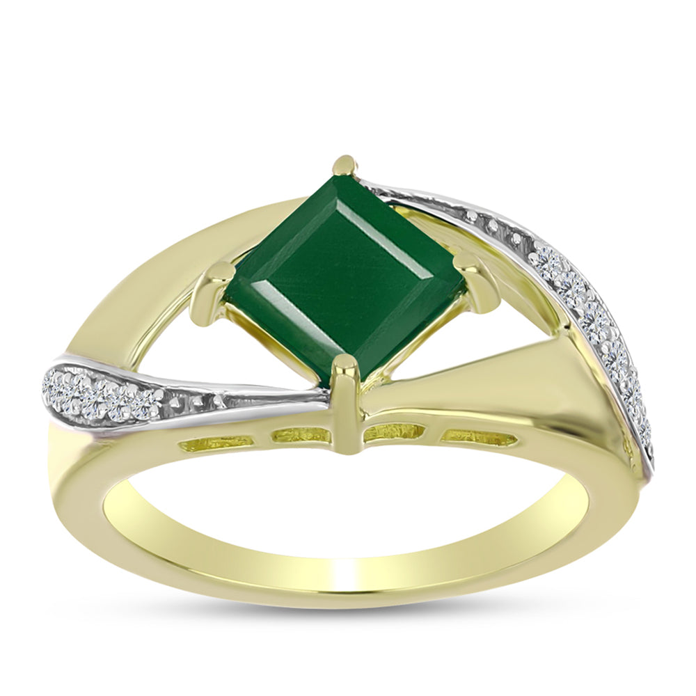 Anillo de Plata Bañada en Oro con Ágata Verde y Topacio Blanco 3 