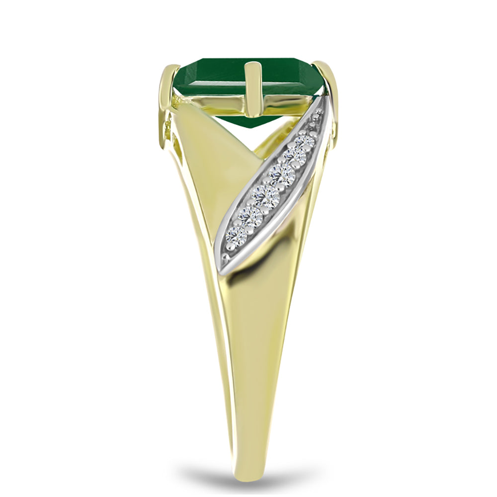 Anillo de Plata Bañada en Oro con Ágata Verde y Topacio Blanco 4 