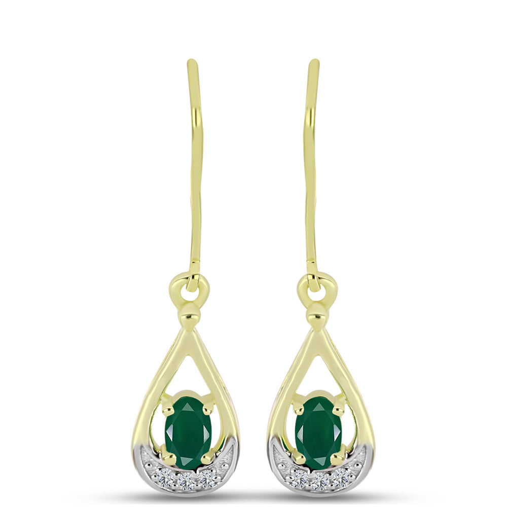Pendientes de Plata Bañada en Oro con Ágata Verde y Topacio Blanco