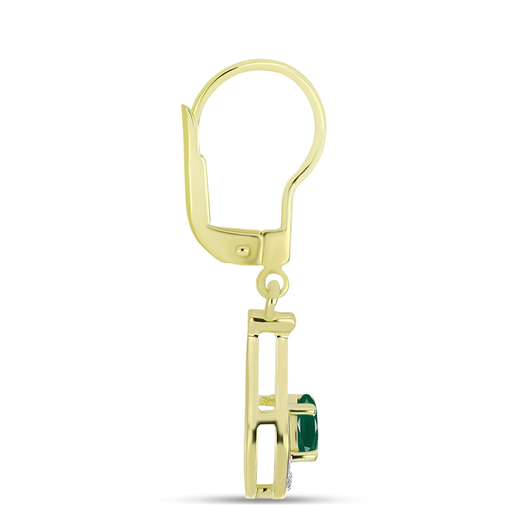 Pendientes de Plata Bañada en Oro con Ágata Verde y Topacio Blanco 2 