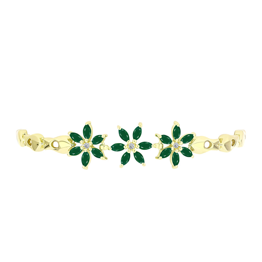 Pulsera de Plata Bañada en Oro con Ágata Verde y Topacio Blanco 2 