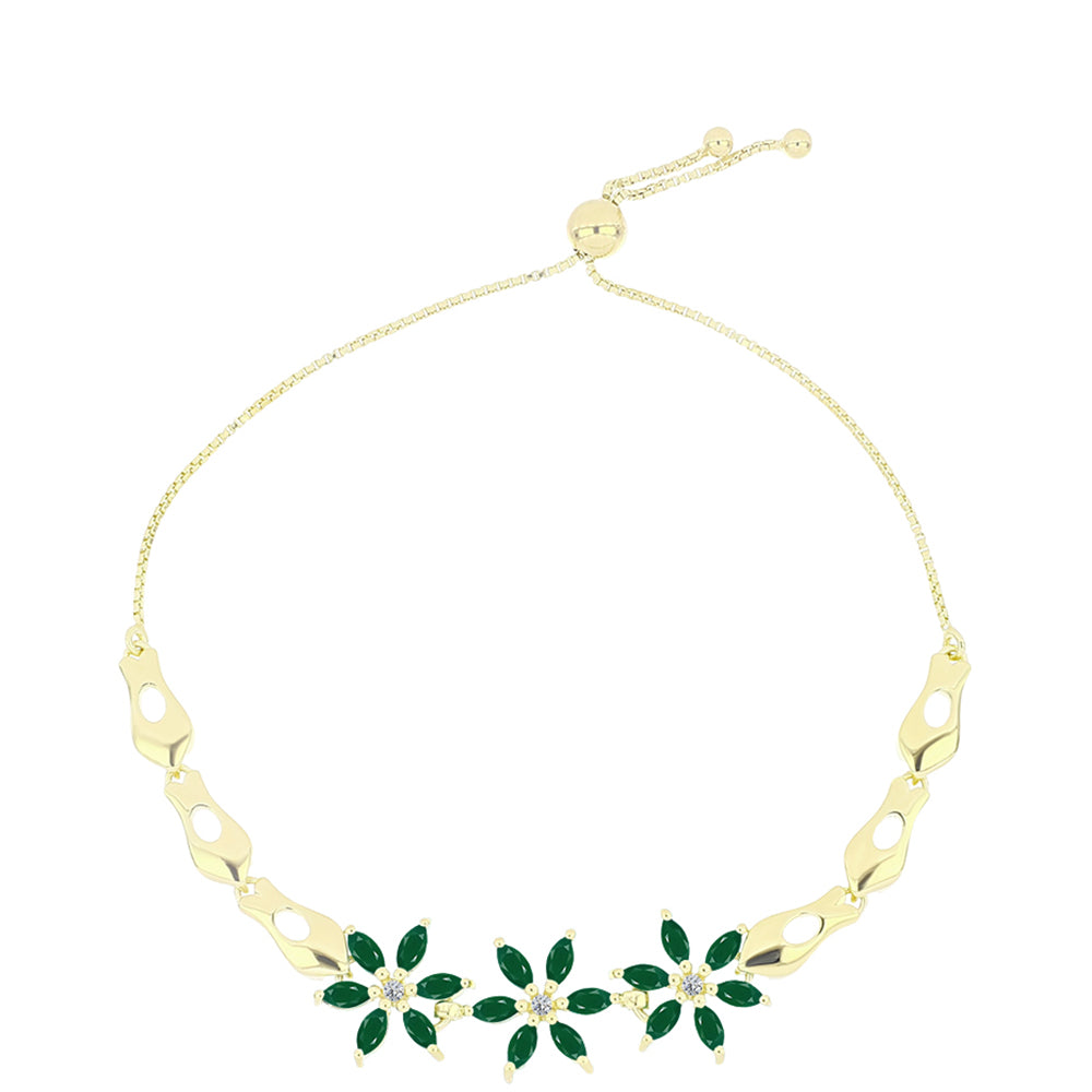Pulsera de Plata Bañada en Oro con Ágata Verde y Topacio Blanco