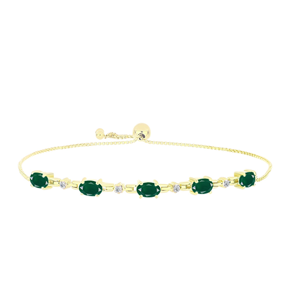 Pulsera de Plata Bañada en Oro con Ágata Verde y Topacio Blanco