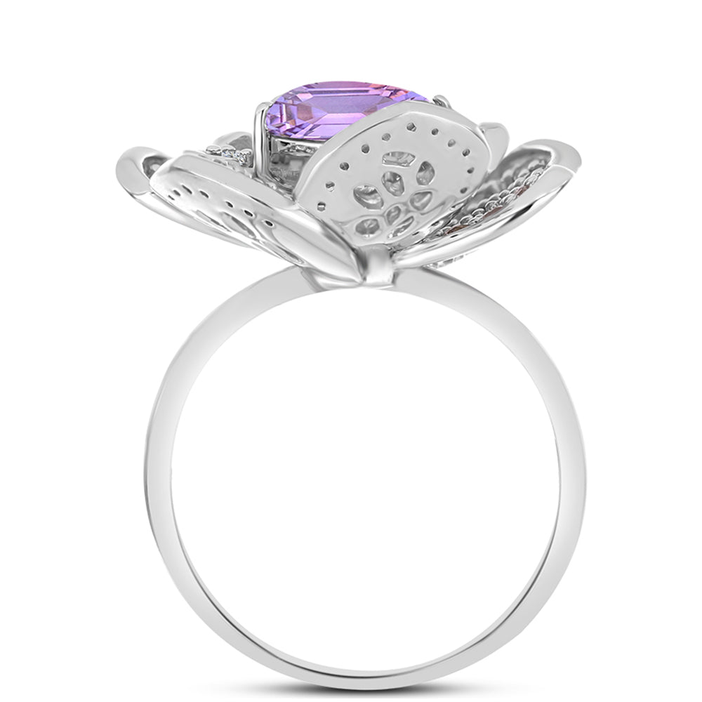 Anillo de Plata con Amatista Rosa de Francia y Topacio Blanco