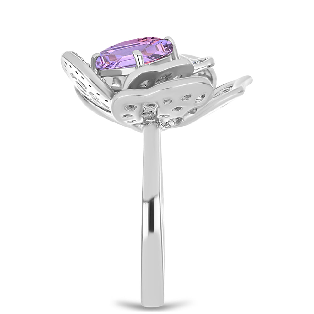 Anillo de Plata con Amatista Rosa de Francia y Topacio Blanco