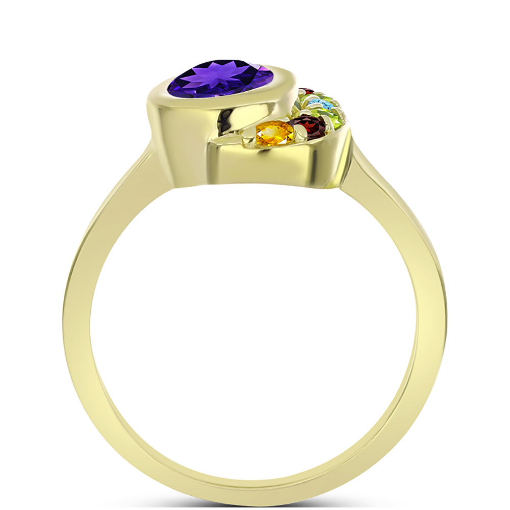 Anillo de Plata Bañada en Oro con Amatista de Marruecos y Citrino de los Montes Urales 2 