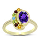 Anillo de Plata Bañada en Oro con Amatista de Marruecos y Citrino de los Montes Urales