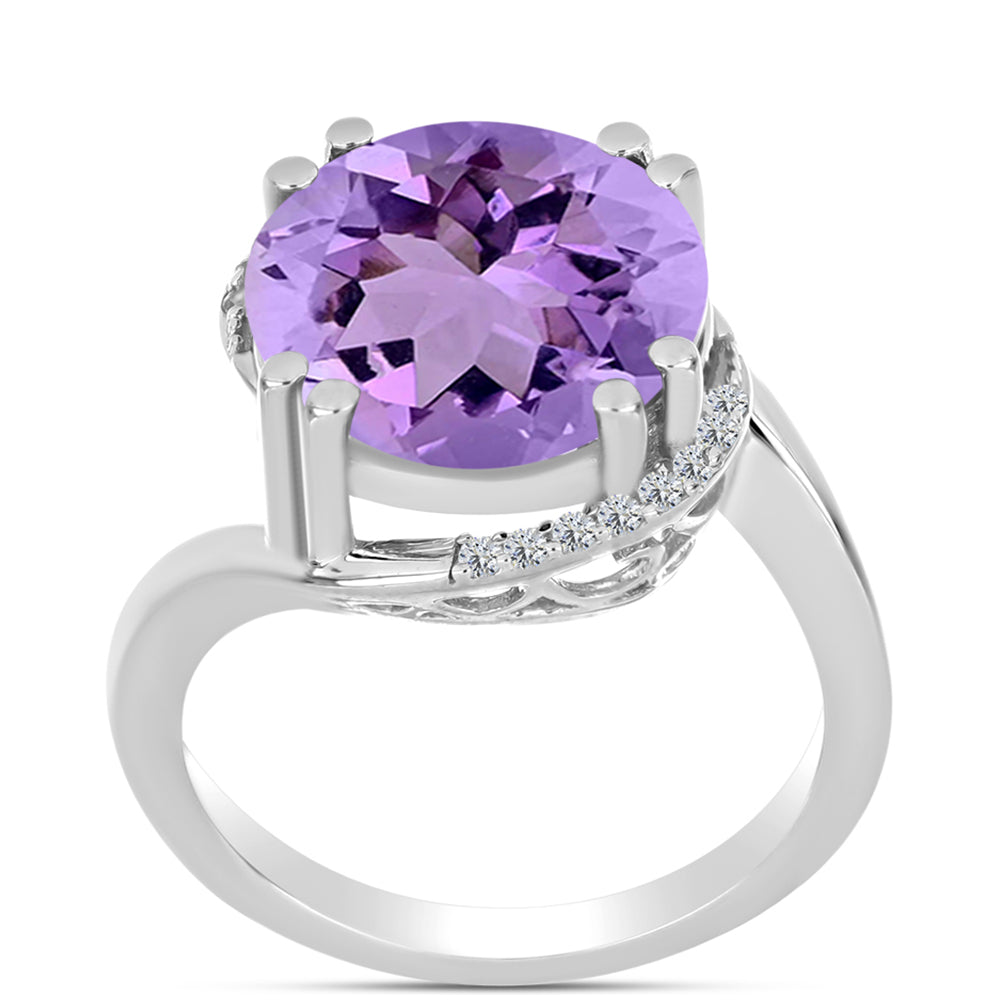 Anillo de Plata con Amatista Rosa de Francia y Topacio Blanco 3 